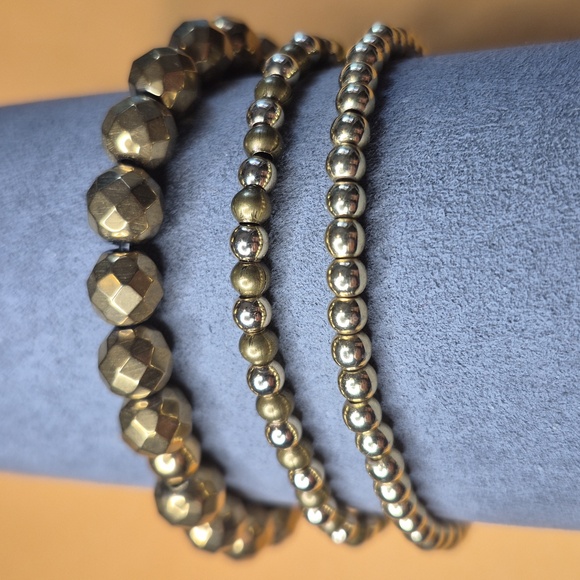 3 BRACLETS,7 1/2" HEMATITE,BRONZITE,GOLD,NT UNISEX - Picture 2 of 6